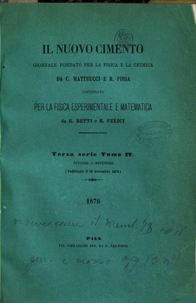 Il nuovo cimento giornale di fisica, di chimica, e delle loro applicazioni alla medicina, alla farmacia ed alle arti industriali