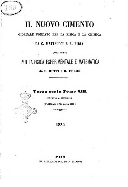 Il nuovo cimento giornale di fisica, di chimica, e delle loro applicazioni alla medicina, alla farmacia ed alle arti industriali