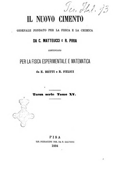 Il nuovo cimento giornale di fisica, di chimica, e delle loro applicazioni alla medicina, alla farmacia ed alle arti industriali