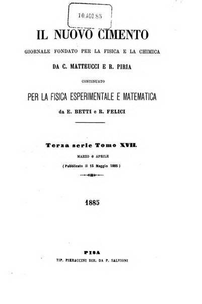 Il nuovo cimento giornale di fisica, di chimica, e delle loro applicazioni alla medicina, alla farmacia ed alle arti industriali