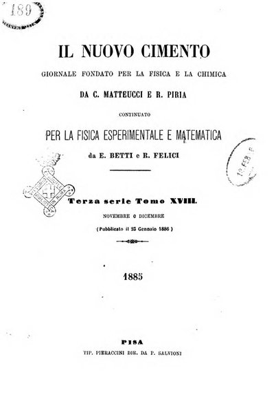 Il nuovo cimento giornale di fisica, di chimica, e delle loro applicazioni alla medicina, alla farmacia ed alle arti industriali