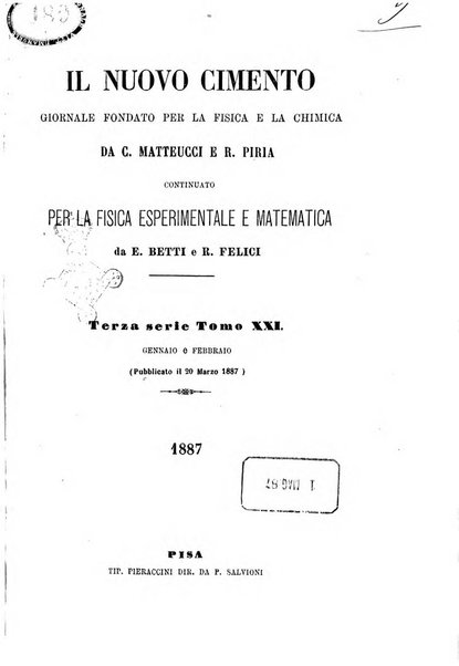 Il nuovo cimento giornale di fisica, di chimica, e delle loro applicazioni alla medicina, alla farmacia ed alle arti industriali