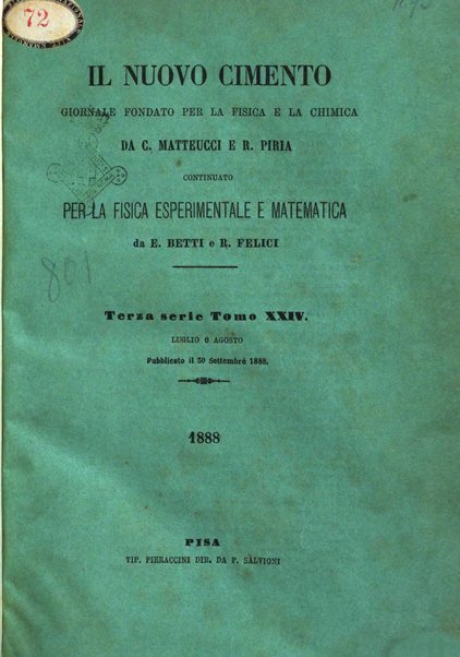 Il nuovo cimento giornale di fisica, di chimica, e delle loro applicazioni alla medicina, alla farmacia ed alle arti industriali