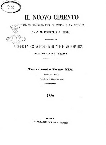 Il nuovo cimento giornale di fisica, di chimica, e delle loro applicazioni alla medicina, alla farmacia ed alle arti industriali