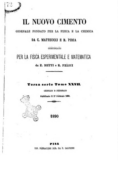 Il nuovo cimento giornale di fisica, di chimica, e delle loro applicazioni alla medicina, alla farmacia ed alle arti industriali