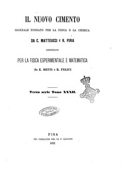 Il nuovo cimento giornale di fisica, di chimica, e delle loro applicazioni alla medicina, alla farmacia ed alle arti industriali