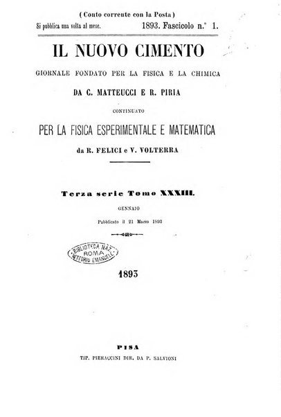 Il nuovo cimento giornale di fisica, di chimica, e delle loro applicazioni alla medicina, alla farmacia ed alle arti industriali