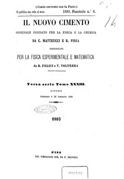 Il nuovo cimento giornale di fisica, di chimica, e delle loro applicazioni alla medicina, alla farmacia ed alle arti industriali