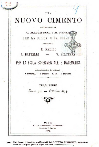 Il nuovo cimento giornale di fisica, di chimica, e delle loro applicazioni alla medicina, alla farmacia ed alle arti industriali