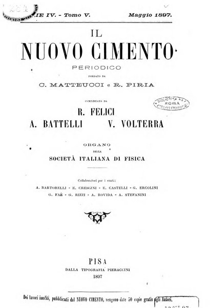 Il nuovo cimento giornale di fisica, di chimica, e delle loro applicazioni alla medicina, alla farmacia ed alle arti industriali