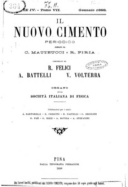 Il nuovo cimento giornale di fisica, di chimica, e delle loro applicazioni alla medicina, alla farmacia ed alle arti industriali