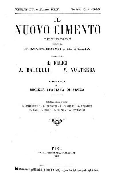 Il nuovo cimento giornale di fisica, di chimica, e delle loro applicazioni alla medicina, alla farmacia ed alle arti industriali