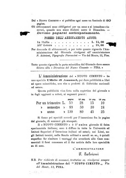 Il nuovo cimento giornale di fisica, di chimica, e delle loro applicazioni alla medicina, alla farmacia ed alle arti industriali