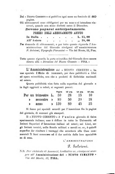 Il nuovo cimento giornale di fisica, di chimica, e delle loro applicazioni alla medicina, alla farmacia ed alle arti industriali