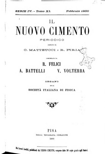 Il nuovo cimento giornale di fisica, di chimica, e delle loro applicazioni alla medicina, alla farmacia ed alle arti industriali