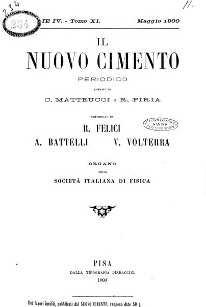 Il nuovo cimento giornale di fisica, di chimica, e delle loro applicazioni alla medicina, alla farmacia ed alle arti industriali