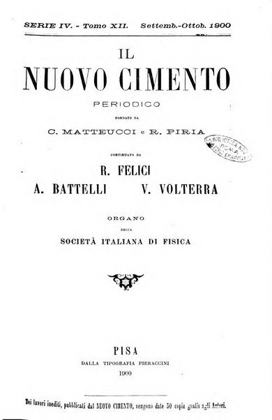 Il nuovo cimento giornale di fisica, di chimica, e delle loro applicazioni alla medicina, alla farmacia ed alle arti industriali