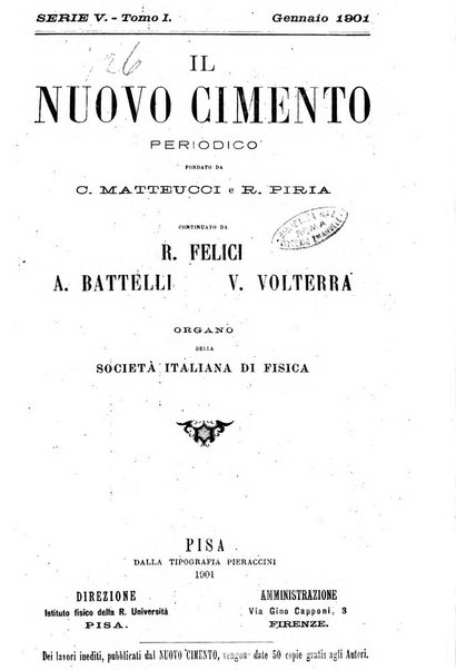 Il nuovo cimento giornale di fisica, di chimica, e delle loro applicazioni alla medicina, alla farmacia ed alle arti industriali