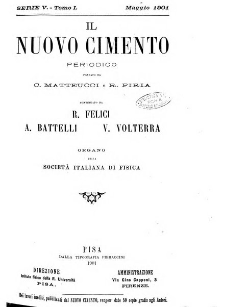 Il nuovo cimento giornale di fisica, di chimica, e delle loro applicazioni alla medicina, alla farmacia ed alle arti industriali