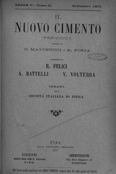 Il nuovo cimento giornale di fisica, di chimica, e delle loro applicazioni alla medicina, alla farmacia ed alle arti industriali