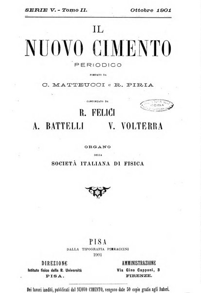 Il nuovo cimento giornale di fisica, di chimica, e delle loro applicazioni alla medicina, alla farmacia ed alle arti industriali