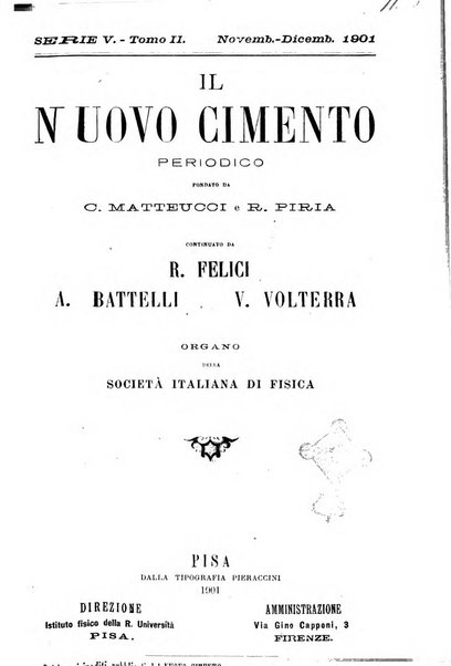 Il nuovo cimento giornale di fisica, di chimica, e delle loro applicazioni alla medicina, alla farmacia ed alle arti industriali