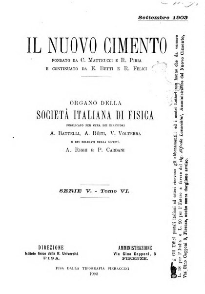 Il nuovo cimento giornale di fisica, di chimica, e delle loro applicazioni alla medicina, alla farmacia ed alle arti industriali