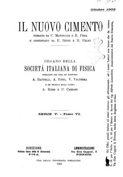 Il nuovo cimento giornale di fisica, di chimica, e delle loro applicazioni alla medicina, alla farmacia ed alle arti industriali