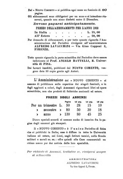 Il nuovo cimento giornale di fisica, di chimica, e delle loro applicazioni alla medicina, alla farmacia ed alle arti industriali