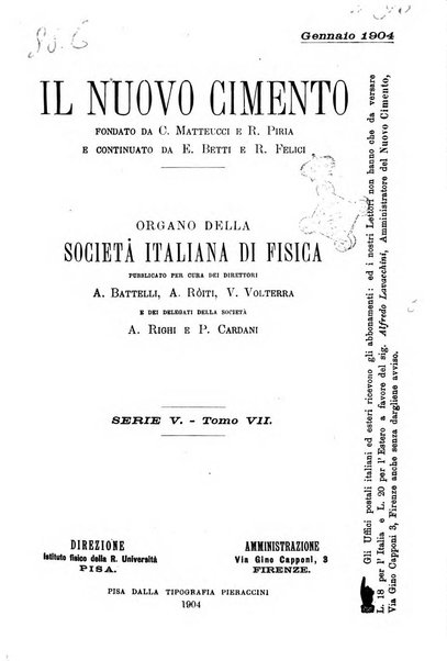 Il nuovo cimento giornale di fisica, di chimica, e delle loro applicazioni alla medicina, alla farmacia ed alle arti industriali