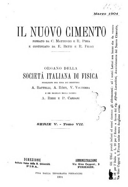 Il nuovo cimento giornale di fisica, di chimica, e delle loro applicazioni alla medicina, alla farmacia ed alle arti industriali