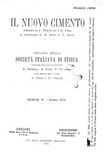 Il nuovo cimento giornale di fisica, di chimica, e delle loro applicazioni alla medicina, alla farmacia ed alle arti industriali