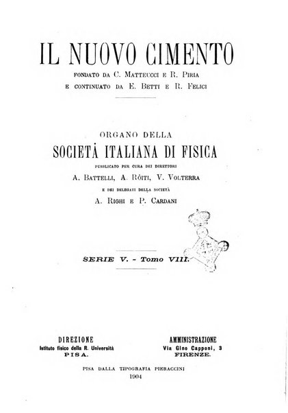 Il nuovo cimento giornale di fisica, di chimica, e delle loro applicazioni alla medicina, alla farmacia ed alle arti industriali