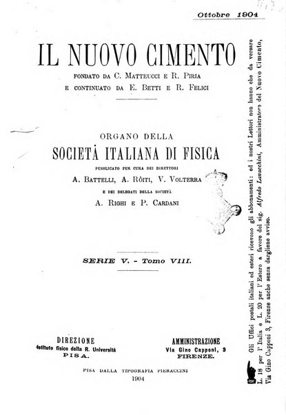 Il nuovo cimento giornale di fisica, di chimica, e delle loro applicazioni alla medicina, alla farmacia ed alle arti industriali