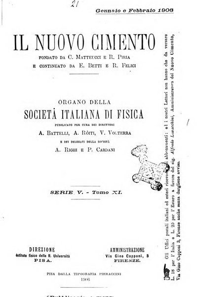 Il nuovo cimento giornale di fisica, di chimica, e delle loro applicazioni alla medicina, alla farmacia ed alle arti industriali