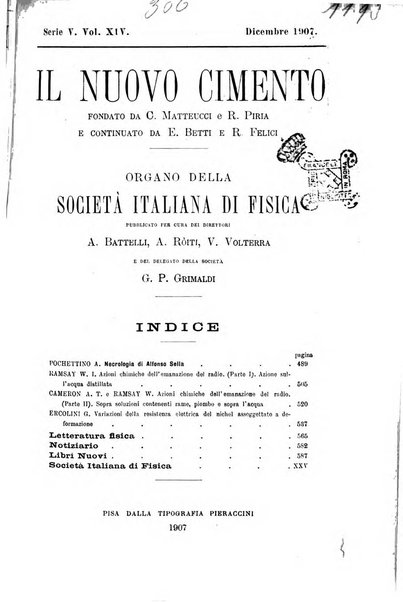 Il nuovo cimento giornale di fisica, di chimica, e delle loro applicazioni alla medicina, alla farmacia ed alle arti industriali