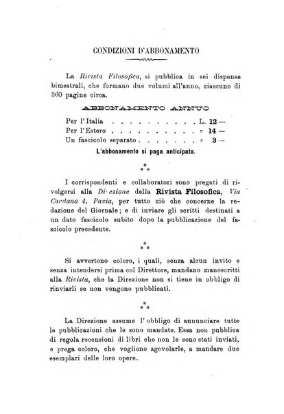 Rivista filosofica in continuazione della Rivista italiana di filosofia fondata da L. Ferri