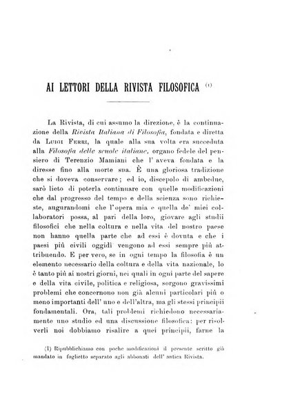 Rivista filosofica in continuazione della Rivista italiana di filosofia fondata da L. Ferri