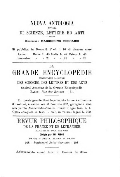 Rivista filosofica in continuazione della Rivista italiana di filosofia fondata da L. Ferri