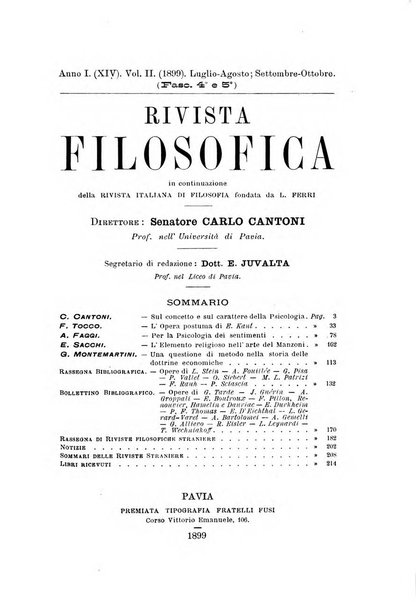 Rivista filosofica in continuazione della Rivista italiana di filosofia fondata da L. Ferri