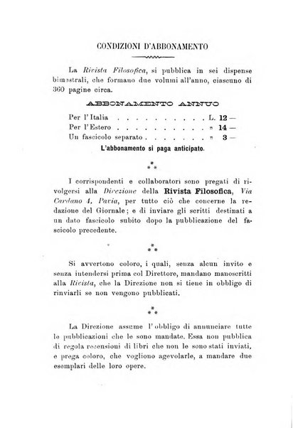 Rivista filosofica in continuazione della Rivista italiana di filosofia fondata da L. Ferri