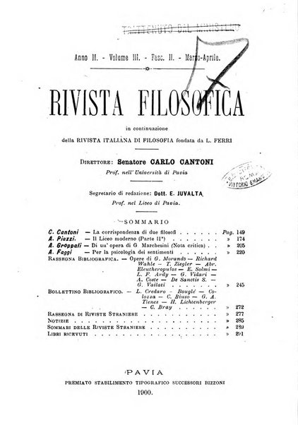 Rivista filosofica in continuazione della Rivista italiana di filosofia fondata da L. Ferri