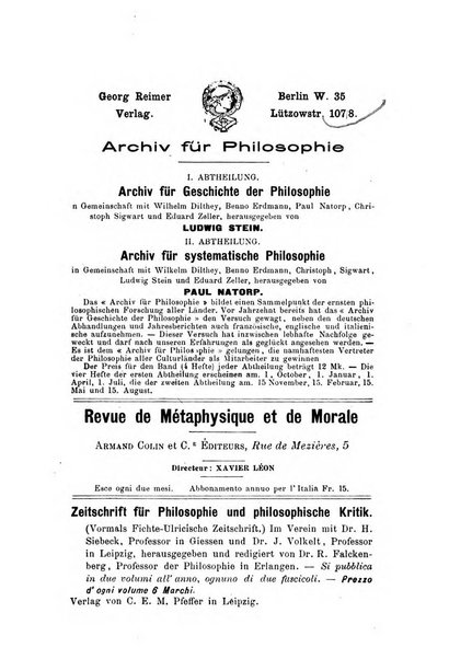 Rivista filosofica in continuazione della Rivista italiana di filosofia fondata da L. Ferri