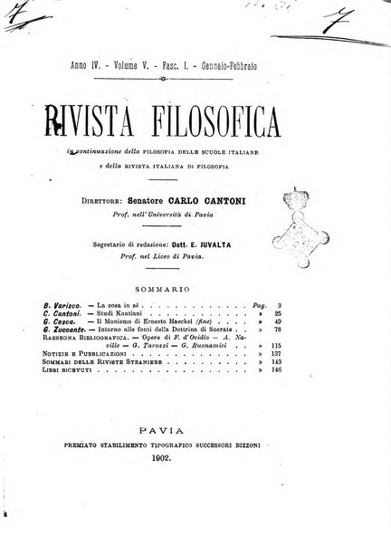 Rivista filosofica in continuazione della Rivista italiana di filosofia fondata da L. Ferri