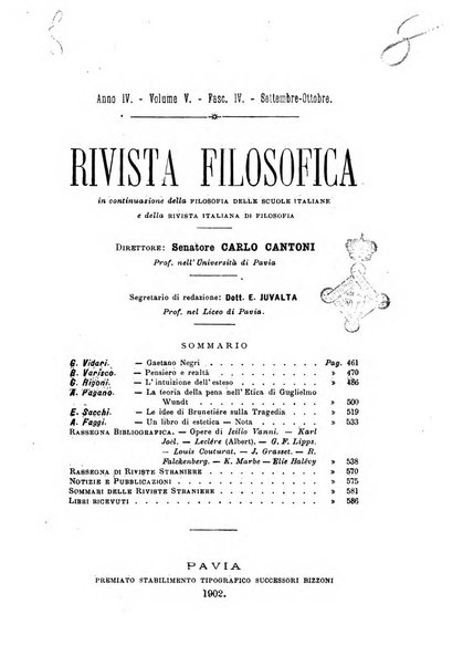 Rivista filosofica in continuazione della Rivista italiana di filosofia fondata da L. Ferri