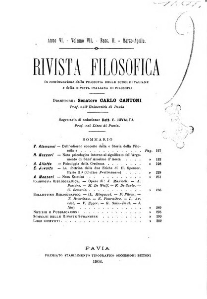 Rivista filosofica in continuazione della Rivista italiana di filosofia fondata da L. Ferri