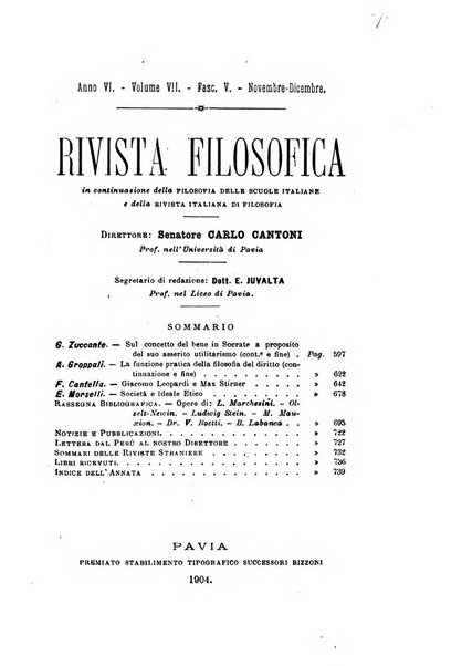 Rivista filosofica in continuazione della Rivista italiana di filosofia fondata da L. Ferri