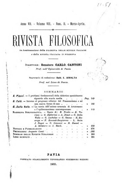 Rivista filosofica in continuazione della Rivista italiana di filosofia fondata da L. Ferri