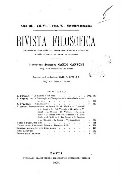 Rivista filosofica in continuazione della Rivista italiana di filosofia fondata da L. Ferri