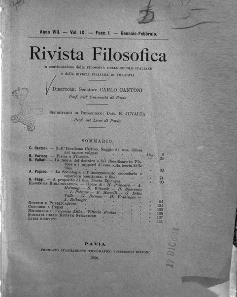 Rivista filosofica in continuazione della Rivista italiana di filosofia fondata da L. Ferri